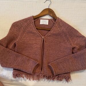 Zara  brown Fringe Cardigan